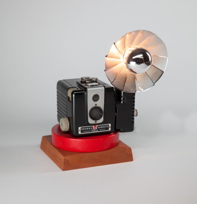 handmade lamp, handmade lighting, custom lighting, vintage camera, Brownie camera, found object art, found object lamp